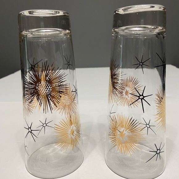 VTG-2 FEDERAL GLASSES 22K Gold Black Atomic Collins Cocktail Starburst MCM - Picture 5 of 10